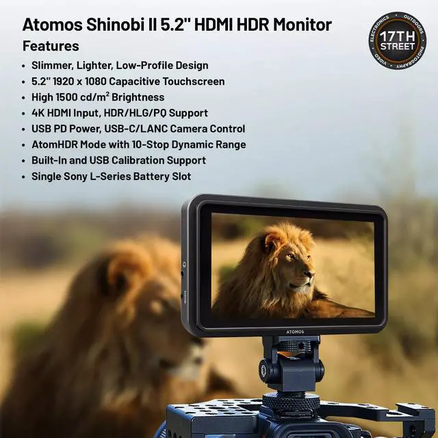 Alt view image 5 of 6 - Atomos Shinobi II 5.2" HDMI 4K Recording Monitor, Hot Shoe, 32GB, Cloth Bundle