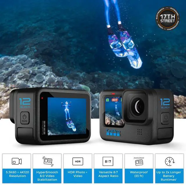 Alt view image 7 of 7 - GoPro HERO12 Black Action Camera with 128GB Memory Card and Battery Bundle