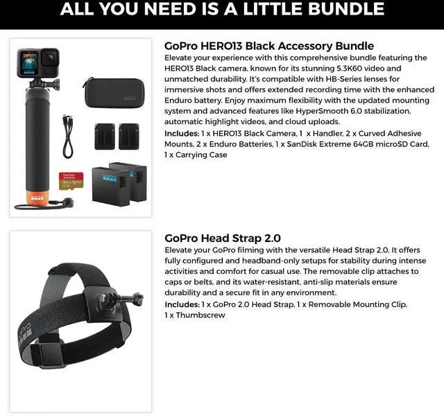 Alt view image 2 of 6 - GoPro Hero13 Black 27MP Waterproof Action Camera with Head Strap Bundle