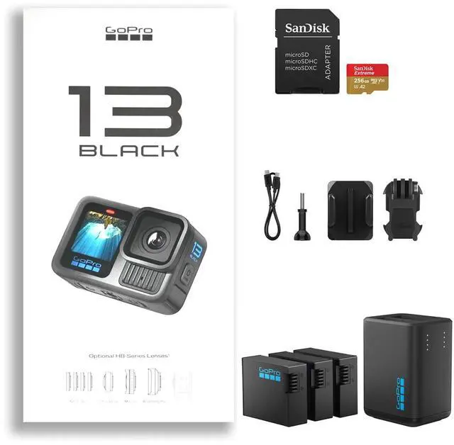 Main image of GoPro HERO13 Black Action Camera+Dual Charger+Enduro Batteries+256GB Card Bundle