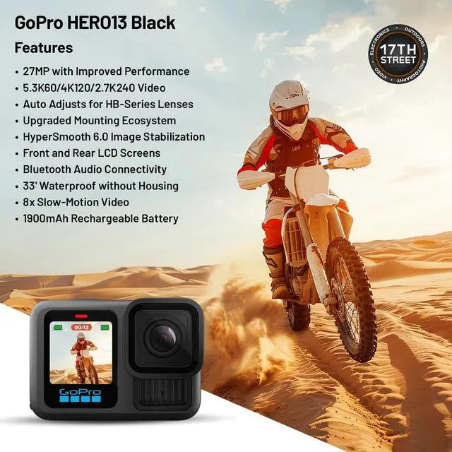 Alt view image 4 of 6 - GoPro HERO13 Black Action Camera+Dual Charger+Enduro Batteries+256GB Card Bundle