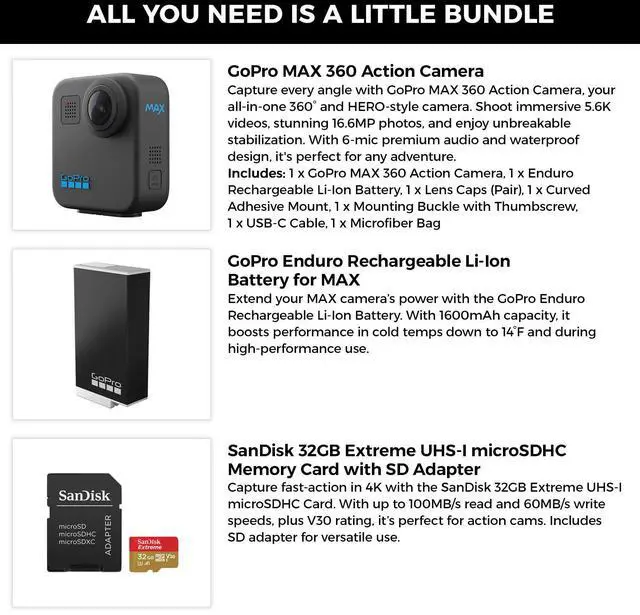 Alt view image 3 of 6 - GoPro MAX 360 Action Camera+Enduro Li-Ion Battery+32GB Extreme microSDHC Bundle