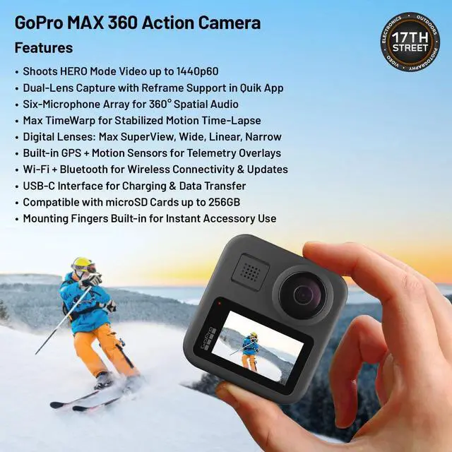 Alt view image 4 of 6 - GoPro MAX 360 Action Camera+Enduro Li-Ion Battery+32GB Extreme microSDHC Bundle