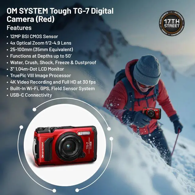 Alt view image 5 of 6 - OM SYSTEM Tough TG-7 Red Digital Camera+PT-059+Extra LI-92B Battery+64GBCard Set