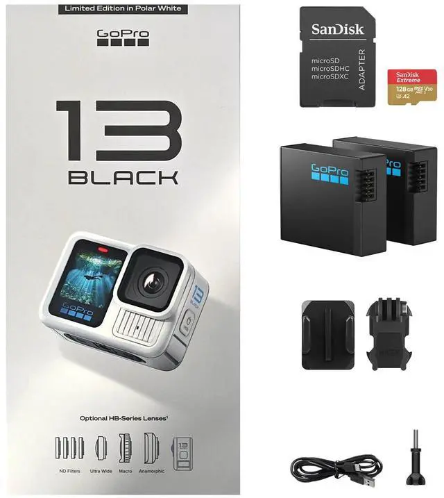 Main image of GoPro Limited Edition HERO13 Black-Polar White+GoPro Battery+128GB M-Card Bundle