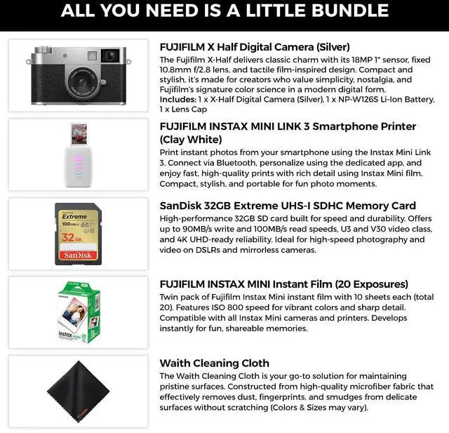 Alt view image 2 of 5 - FUJIFILM X Half Digital Silver Camera+INSTAX MINI LINK 3 Printer+32GB+Film Set