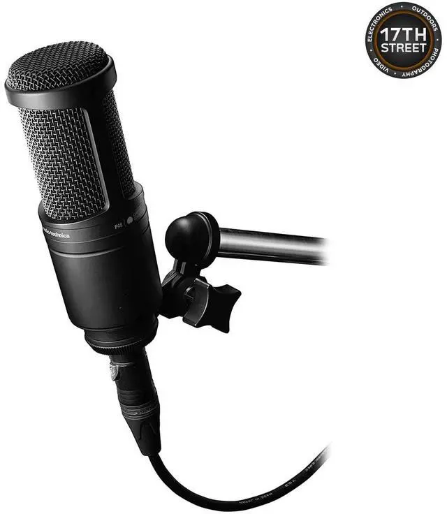 Alt view image 6 of 6 - Audio-Technica AT2020 Studio XLR Black Microphone+Mic Boom Arm+OnStage Cable Kit