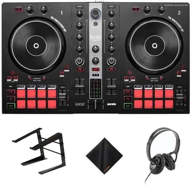 Main image of Hercules DJControl Inpulse 300-2-Deck DJ Controller+Headphones+Laptop Stand Kit