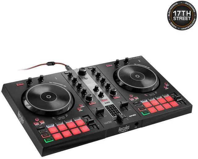 Alt view image 6 of 6 - Hercules DJControl Inpulse 300-2-Deck DJ Controller+Headphones+Laptop Stand Kit