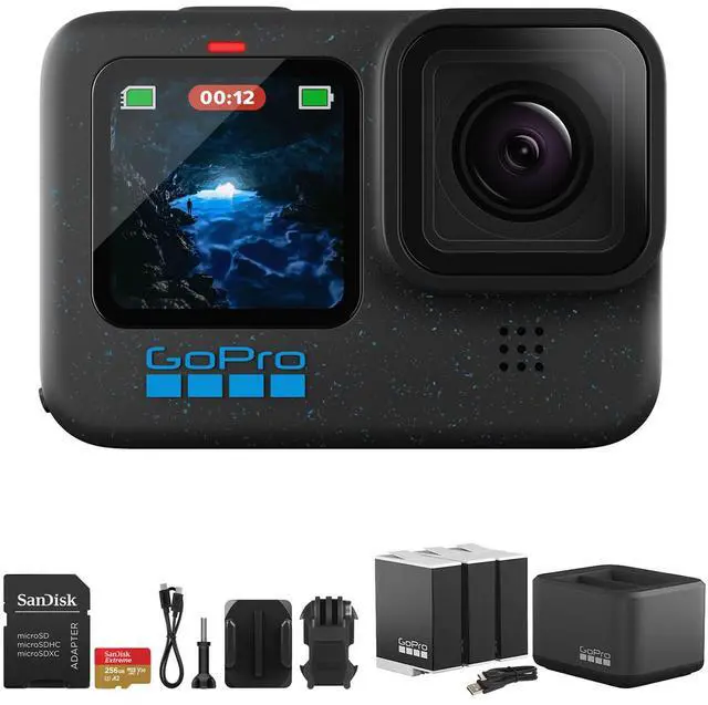 Main image of GoPro HERO12 Black+2 1720mAh Enduro Batteries+256GB Extreme microSD Adapter Kit