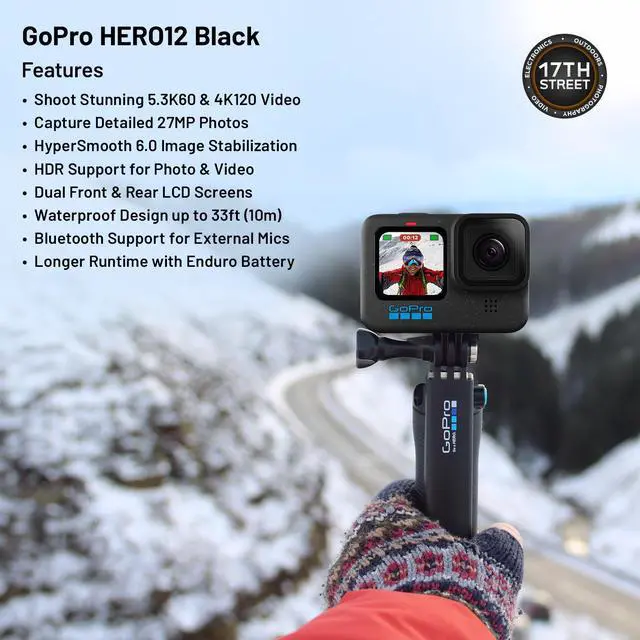 Alt view image 4 of 6 - GoPro HERO12 Black,5.3K60 Video+2 1720mAh Enduro Batteries+128GB microSD Bundle