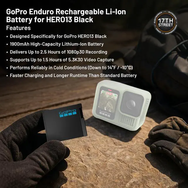 Alt view image 5 of 6 - GoPro HERO13 Black in Forest Green+Extra 1900mAh Enduro Battery+128GB Card Kit