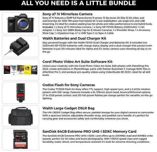 Alt view image 2 of 6 - Sony a7 IV Full-Frame Mirrorless Hybrid Digital Camera+Corel Software+Flash Kit