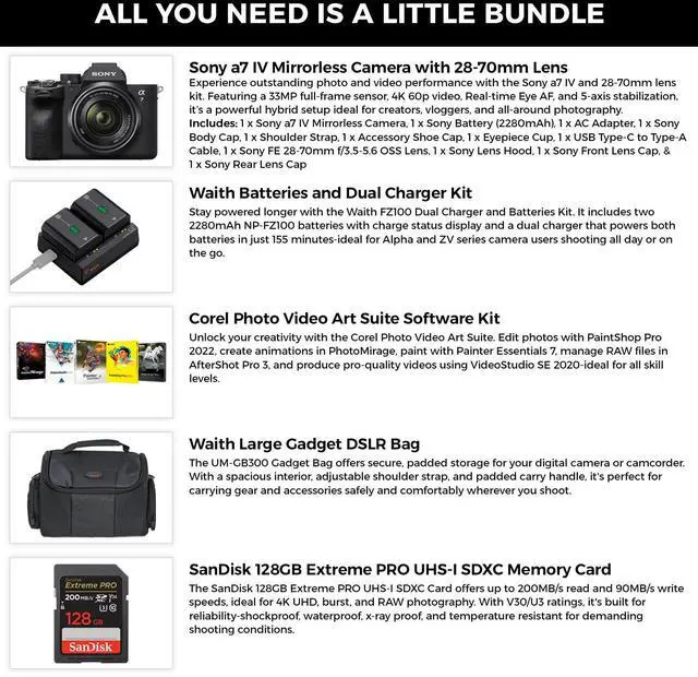 Alt view image 2 of 6 - Sony a7 IV Mirrorless Hybrid Digital Camera+Batteries+Corel Software+128GB Kit