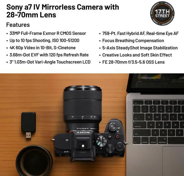 Alt view image 4 of 6 - Sony a7 IV Mirrorless Hybrid Digital Camera+Batteries+Corel Software+128GB Kit