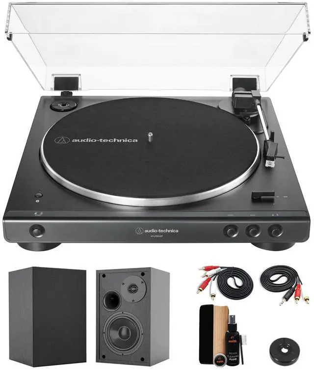 Main image of Audio-Technica AT-LP60XBT Turntable (Black) +Bookshelf Speakers & More (Bundle)