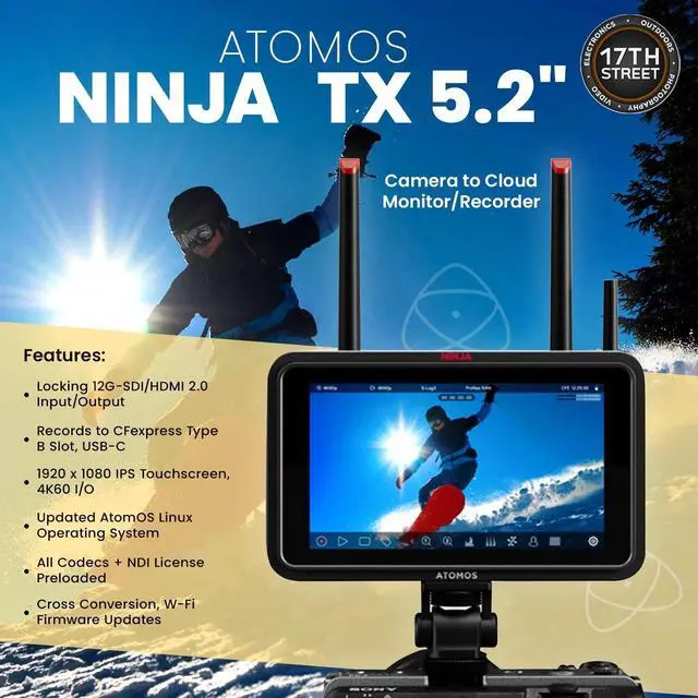 Alt view image 3 of 5 - Atomos Ninja TX 5.2" Camera to Cloud Recording Monitor + Hot Shoe Mount Bundle