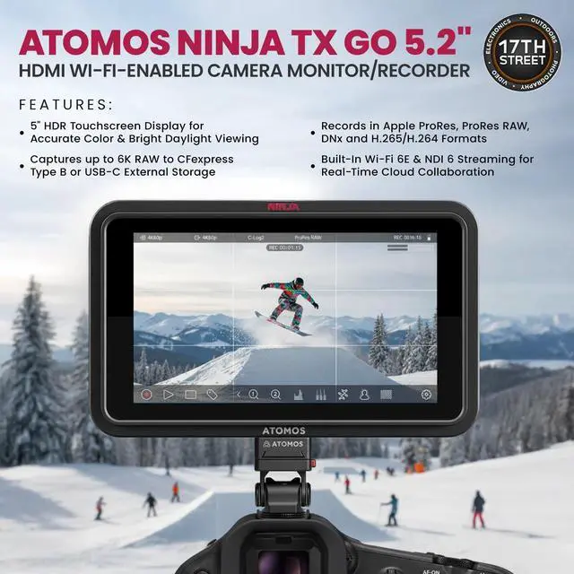 Alt view image 4 of 6 - Atomos Ninja TX GO 5" Monitor-recorder with Battery Charger & Hot Shoe Mount Kit