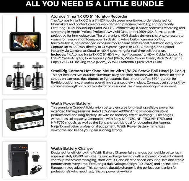 Alt view image 2 of 6 - Atomos Ninja TX GO 5" Monitor-recorder with Battery Charger & Hot Shoe Mount Kit