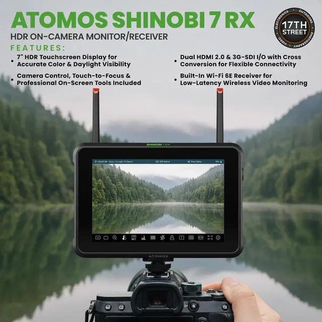 Alt view image 4 of 6 - Atomos Shinobi 7 RX Camera Monitor with Battery Charger Monitor, Shoe Mount Kit