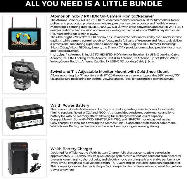 Alt view image 2 of 6 - Atomos Shinobi 7 RX Camera Monitor with Battery Charger Monitor, Shoe Mount Kit