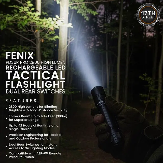 Alt view image 4 of 7 - Fenix PD36R Pro 2800 Lumens LED, USB Ports 2.4A Wall Charger, Cleaning Cloth Kit