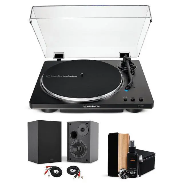 Main image of Audio-Technica AT-LP70X-BG Automatic Turntable, 2 Bookshelf Speakers & Record Cleaner Kit - Bundle