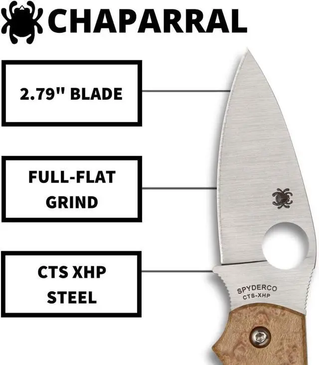 Alt view image 5 of 6 - Spyderco C152WDP Chaparral Birdseye Maple Folding Pocket Knife, 2.79in Blade