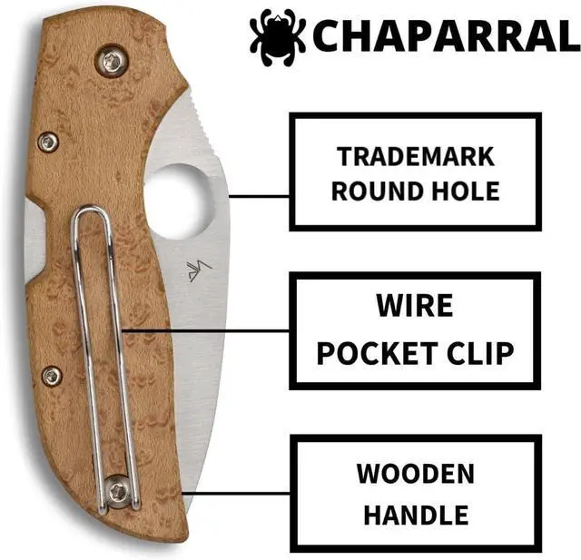 Alt view image 6 of 6 - Spyderco C152WDP Chaparral Birdseye Maple Folding Pocket Knife, 2.79in Blade