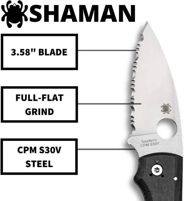 Alt view image 3 of 5 - Spyderco Shaman Folding Pocket Knife with 3.5" CPM S30V Steel Blade, Black