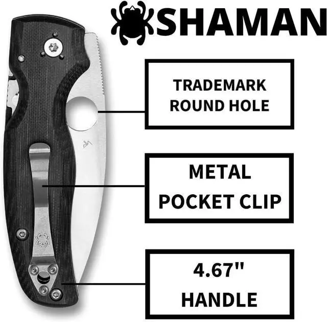Alt view image 5 of 5 - Spyderco Shaman Folding Pocket Knife with 3.5" CPM S30V Steel Blade, Black