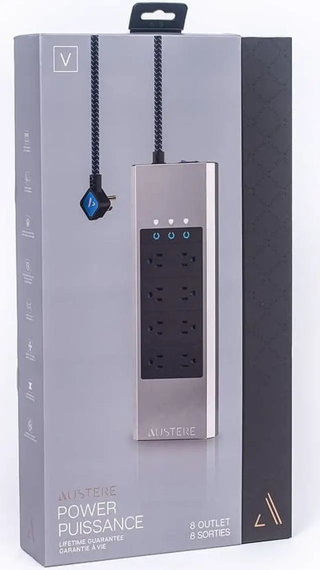 Alt view image 10 of 17 - Austere V Series Power 8-Outlet With Omniport USB \\ 3,000 Joules, PureFiltration, Flameless MOV, Overcurrent Protection, SmartFit Outlets, WovenArmor Cable & Component Guarantee