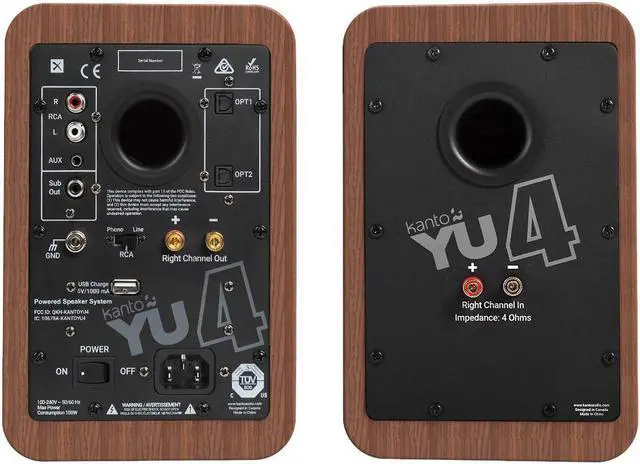 Alt view image 9 of 20 - Kanto YU4 Powered Bookshelf Speakers with Built-In Bluetooth, 1" Silk Dome Tweeter and 4" Kevlar Woofer - Pair (Walnut)