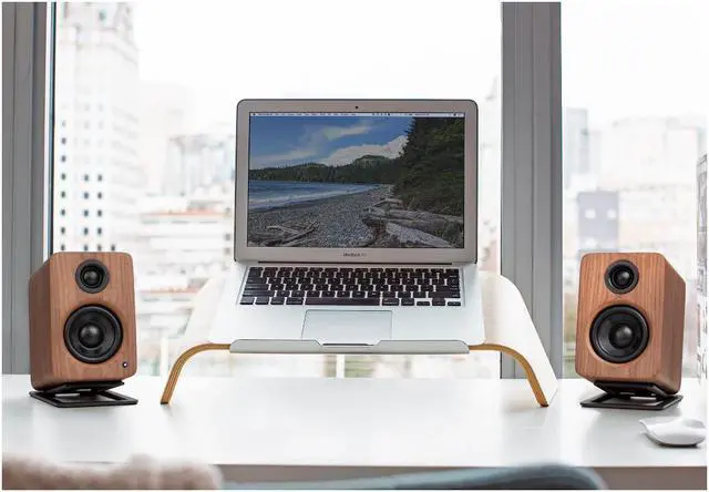 Alt view image 12 of 12 - Kanto YU2 100W Powered Desktop Computer Speakers with Built-in USB DAC, 3/4" Silk Dome tweeters and 3" composite drivers - Pair (Walnut)
