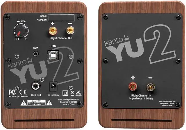 Alt view image 10 of 12 - Kanto YU2 100W Powered Desktop Computer Speakers with Built-in USB DAC, 3/4" Silk Dome tweeters and 3" composite drivers - Pair (Walnut)
