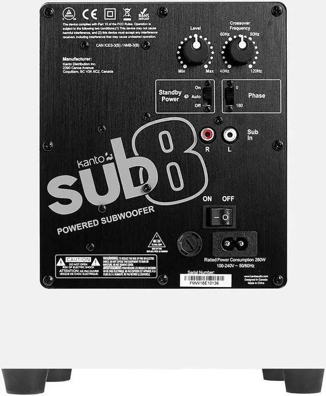 Alt view image 6 of 9 - Kanto SUB8 8-inch Powered Subwoofer, Matte White