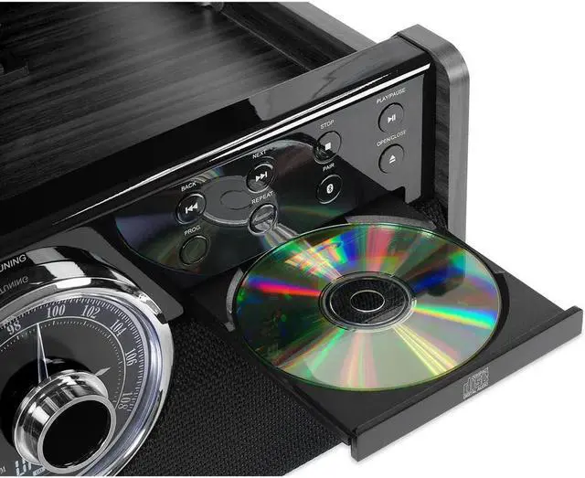 Alt view image 6 of 10 - Victrola 6-in-1 Wood Bluetooth Mid Century Record Player with 3-Speed Turntable, CD, Cassette Player and Radio