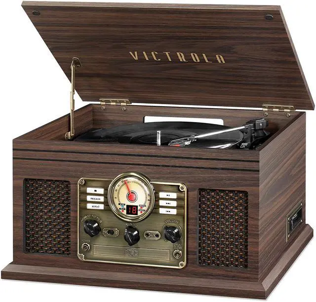 Alt view image 6 of 7 - Victrola Nostalgic Classic Wood 6-in-1 Bluetooth Turntable Entertainment Center, Espresso