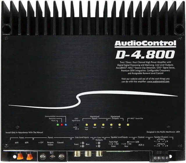 Alt view image 15 of 20 - AudioControl D-4.800 High-Power 4 Channel DSP Matrix Amplifier with Accubass