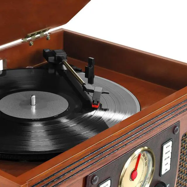 Alt view image 6 of 8 - Victrola 7-in-1 Bluetooth Record Player with USB Recording Mahogany
