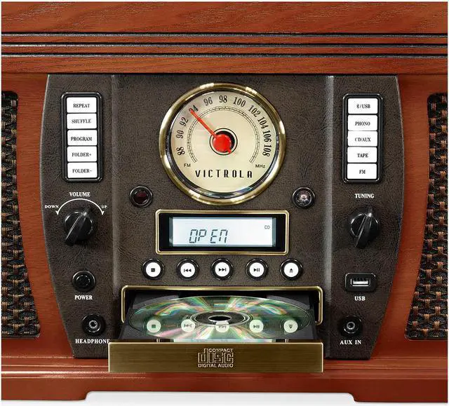 Alt view image 2 of 5 - Victrola VTA-750BMH Nostalgic Aviator 8-in-1 Turntable Wooden Entertainment Center with Bluetooth, Mahogany