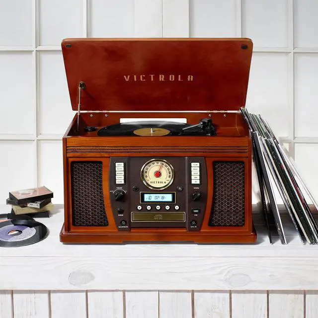 Alt view image 5 of 5 - Victrola VTA-750BMH Nostalgic Aviator 8-in-1 Turntable Wooden Entertainment Center with Bluetooth, Mahogany