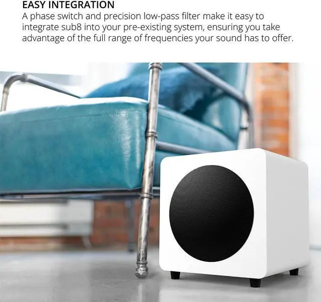 Alt view image 9 of 19 - Kanto SUB8 8-inch Sealed Powered Subwoofer, Matte Black White