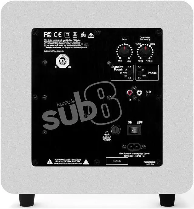 Alt view image 12 of 19 - Kanto SUB8 8-inch Sealed Powered Subwoofer, Matte Black White