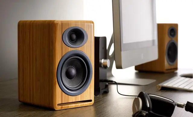 Alt view image 3 of 17 - Audioengine P4 Premium Passive Bookshelf Speakers - Pair (Bamboo)