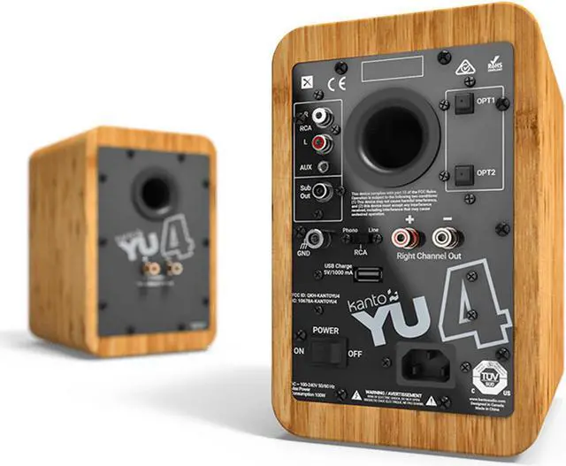Alt view image 10 of 20 - Kanto YU4 Powered Bookshelf Speakers with Built-In Bluetooth - Pair (Bamboo)