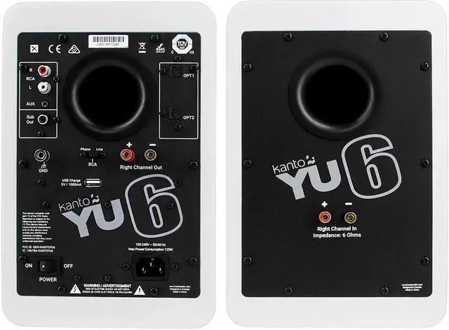 Alt view image 4 of 11 - Kanto YU6 Powered Bookshelf Speakers with Built-In Bluetooth - Pair (Matte White)