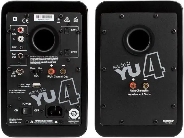 Alt view image 4 of 12 - Kanto YU4 Powered Bookshelf Speakers with Built-In Bluetooth - Pair (Matte Black)