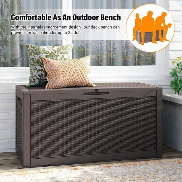 Alt view image 4 of 7 - 100 Gallons Deck Box Storage Box Waterproof Outdoor Storage Box Bench with keyhole for Garden Pool Patio Storage,Tan