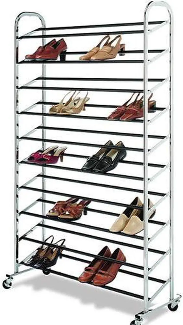 Alt view image 2 of 9 - BestMassage 50 Pair Free Standing Chrome Metal 10 Tier Shoe Tower Rack